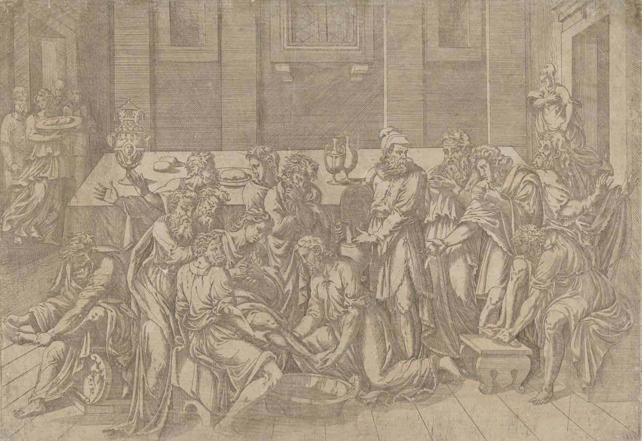 Jesus tvättar lärjungarnas fötter, 1540-45. av Antonio Fantuzzi