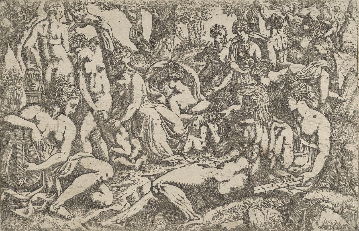 Muser vid foten av berget Parnassus, 1540-45. av Antonio Fantuzzi