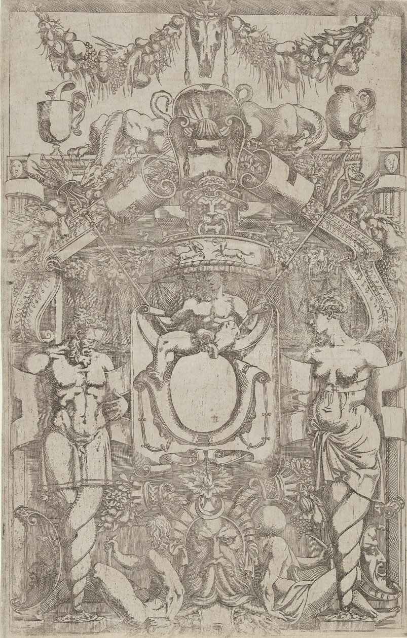 Prydnad med en liten tom oval, 1540-45. av Antonio Fantuzzi