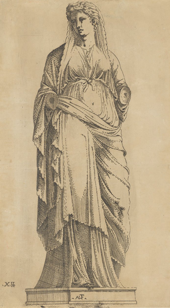 Kvinna i full ansikte, hennes huvud något åt vänster, ca. 1543. av Antonio Fantuzzi