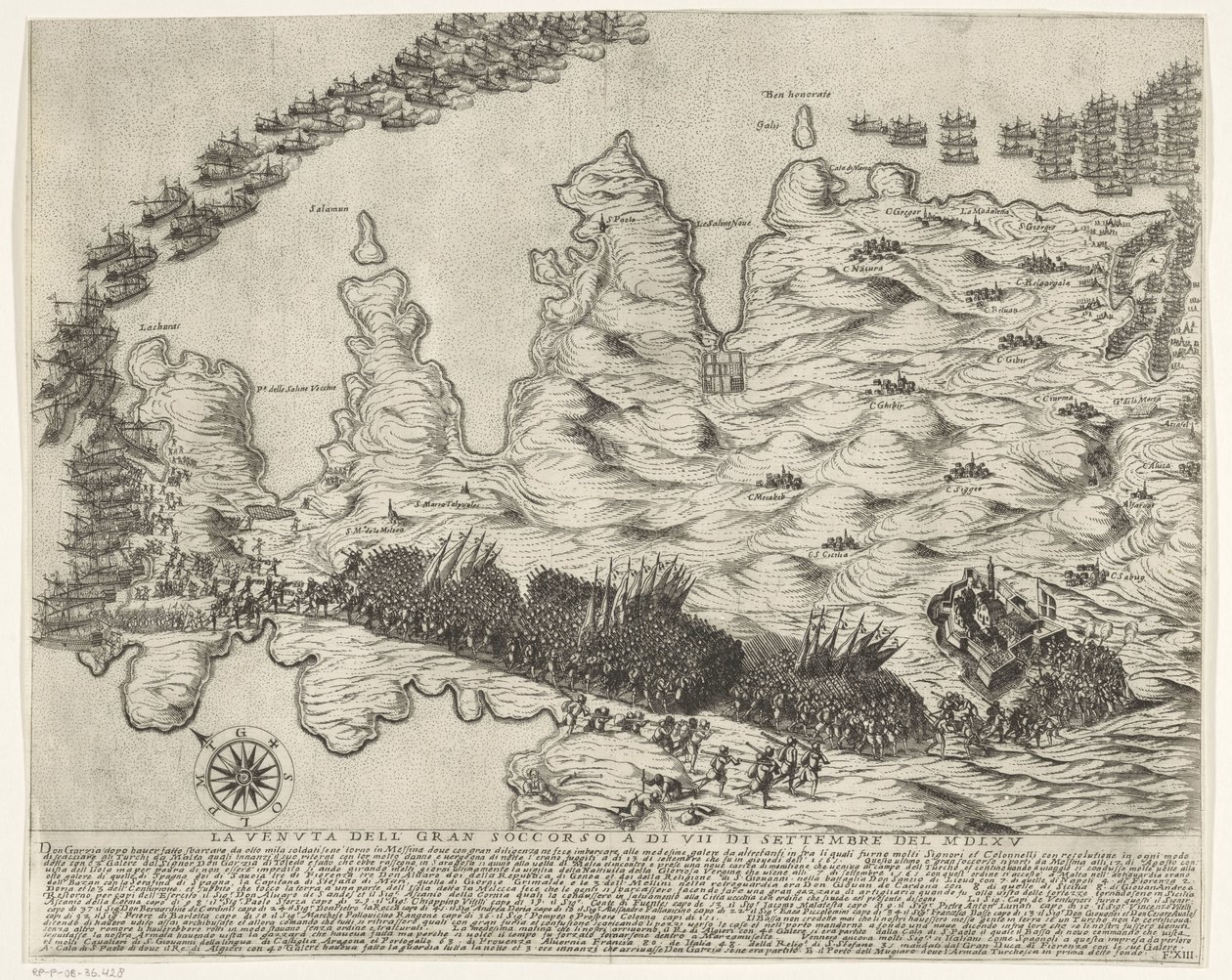 Hjälptruppernas ankomst till Malta La veduta della gran soccorso a di VII di settembre del MDLXV (titel på objekt) The Siege of Malta (serietitel) av Antonio Francesco Lucini