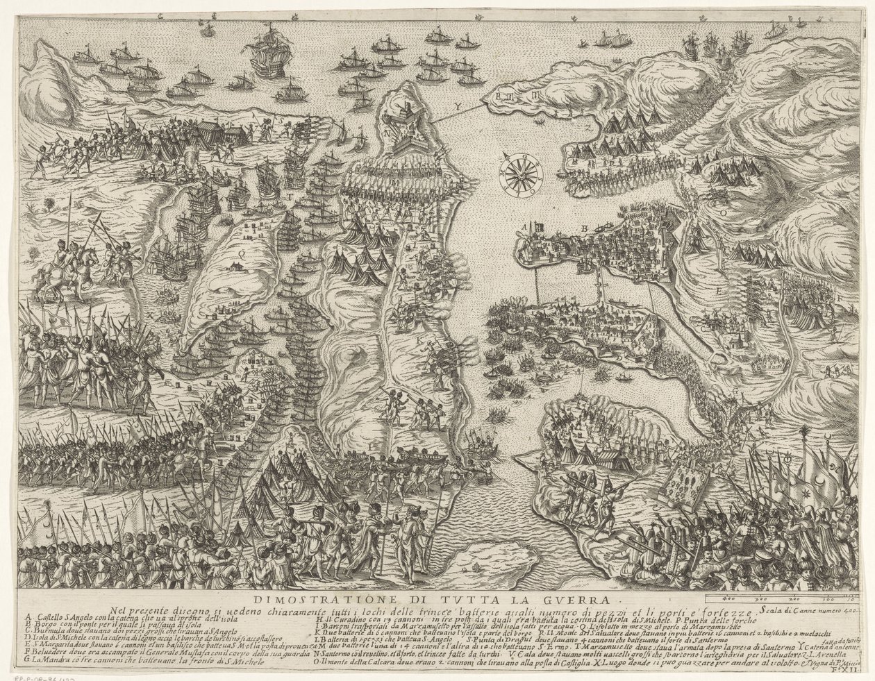 Översikt över hela slaget på Malta Dimostrazione di tutta la guerra (titel på objekt) The Siege of Malta (serietitel) av Antonio Francesco Lucini