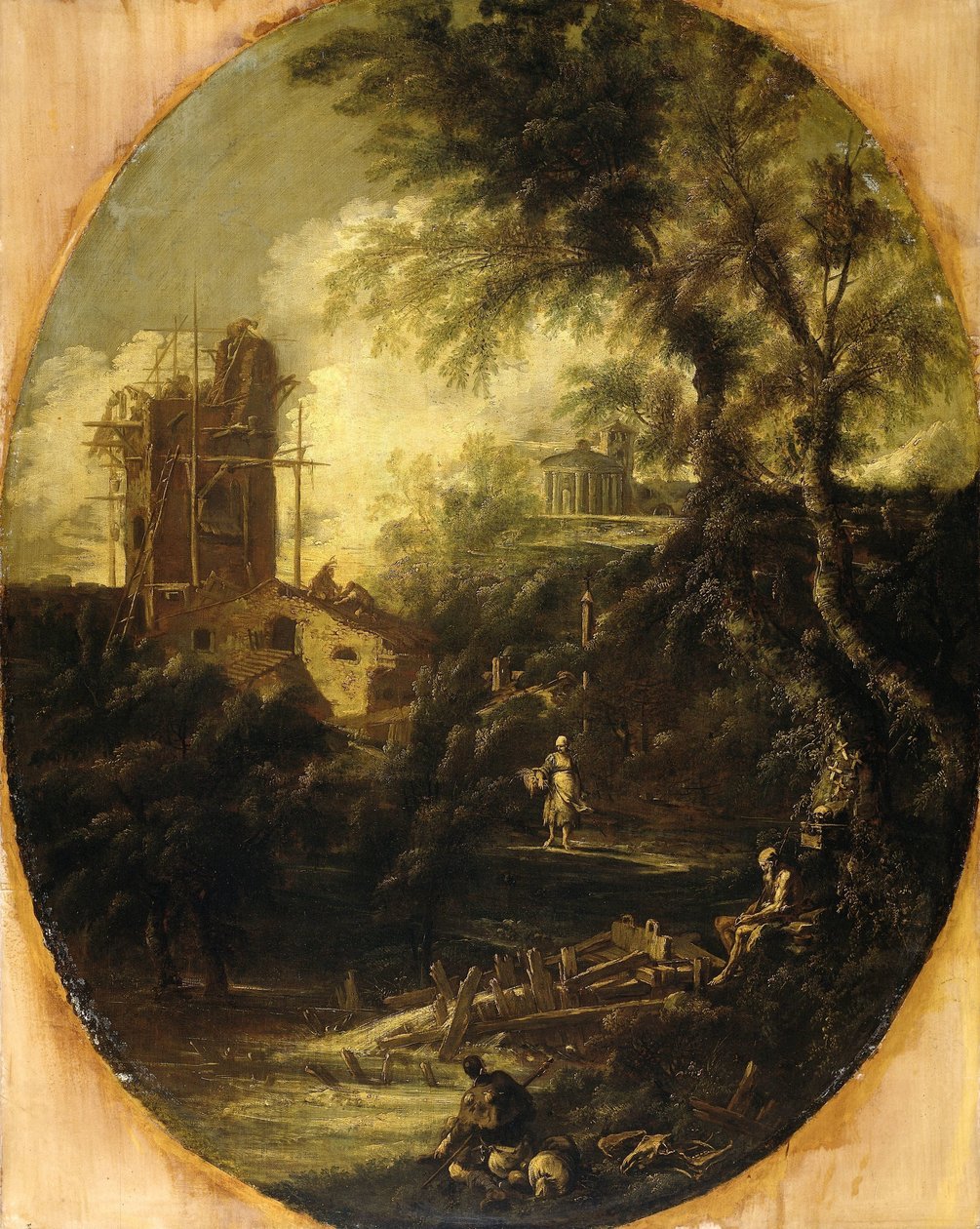 Landskap med eremit, pilgrim och bondkvinna av Antonio Francesco Peruzzini (attributed to)