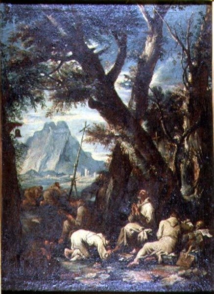 Landsbygd med eremiter, ca 1700-10 (olja på duk) av Antonio Francesco Peruzzini
