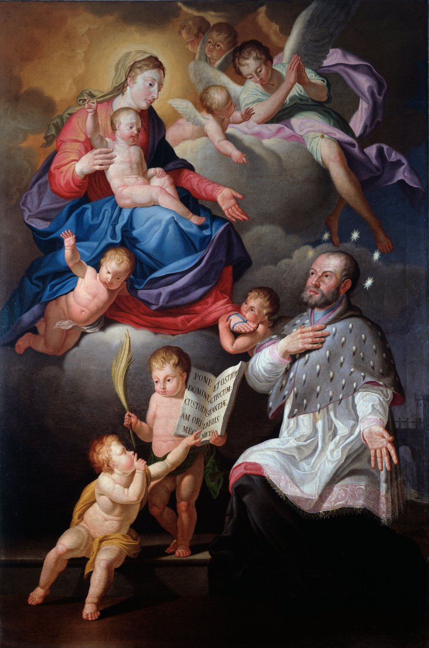 Johannes av Nepomuk med jungfrun och barnet (olja på duk av Antonio Giolfi