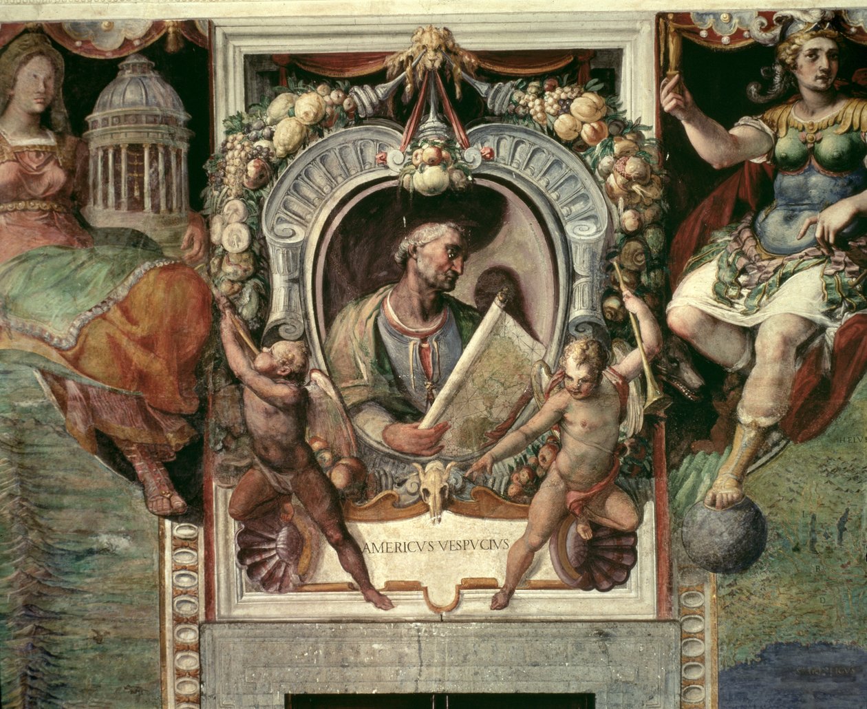 Amerigo Vespucci (1452-1512) från "Sala del Mappamondo" (Hall of the World Maps) (fresk) av Antonio Giovanni de Varese