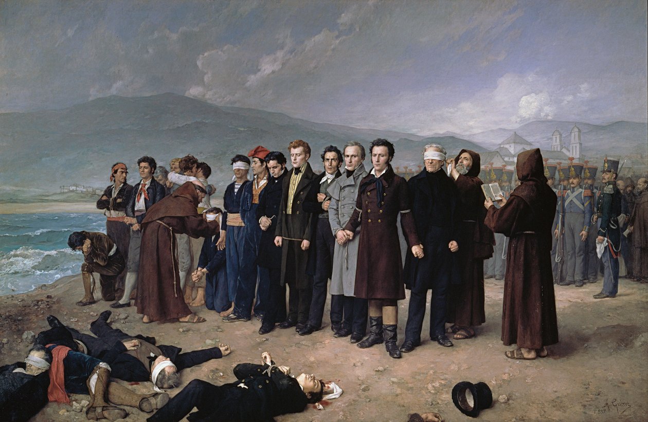 Avrättningen av Torrijos och hans följeslagare på Malagas strand av Antonio Gisbert