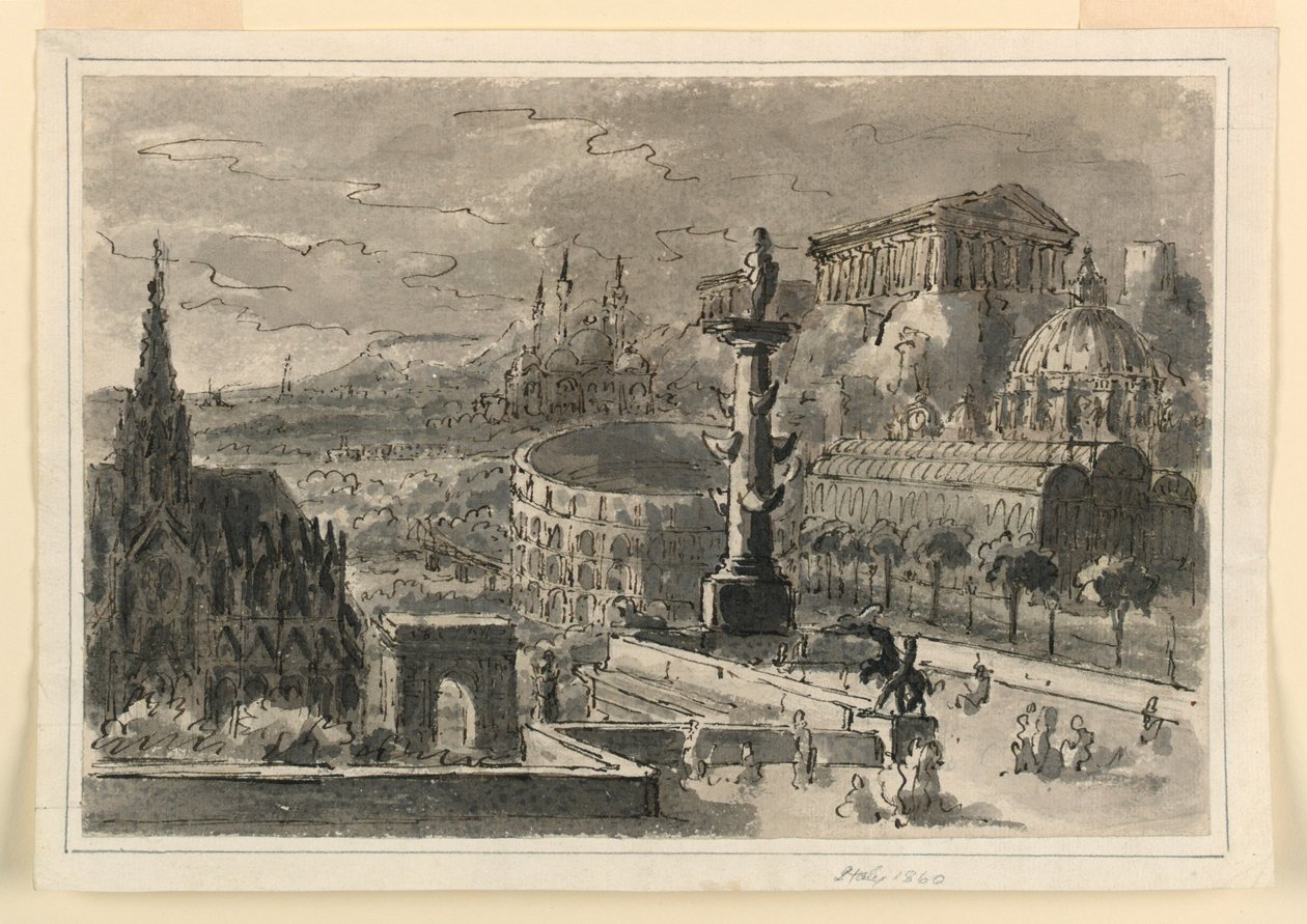 Scenografi, agglomerering av olika byggnader av Antonio Giuseppe Basoli