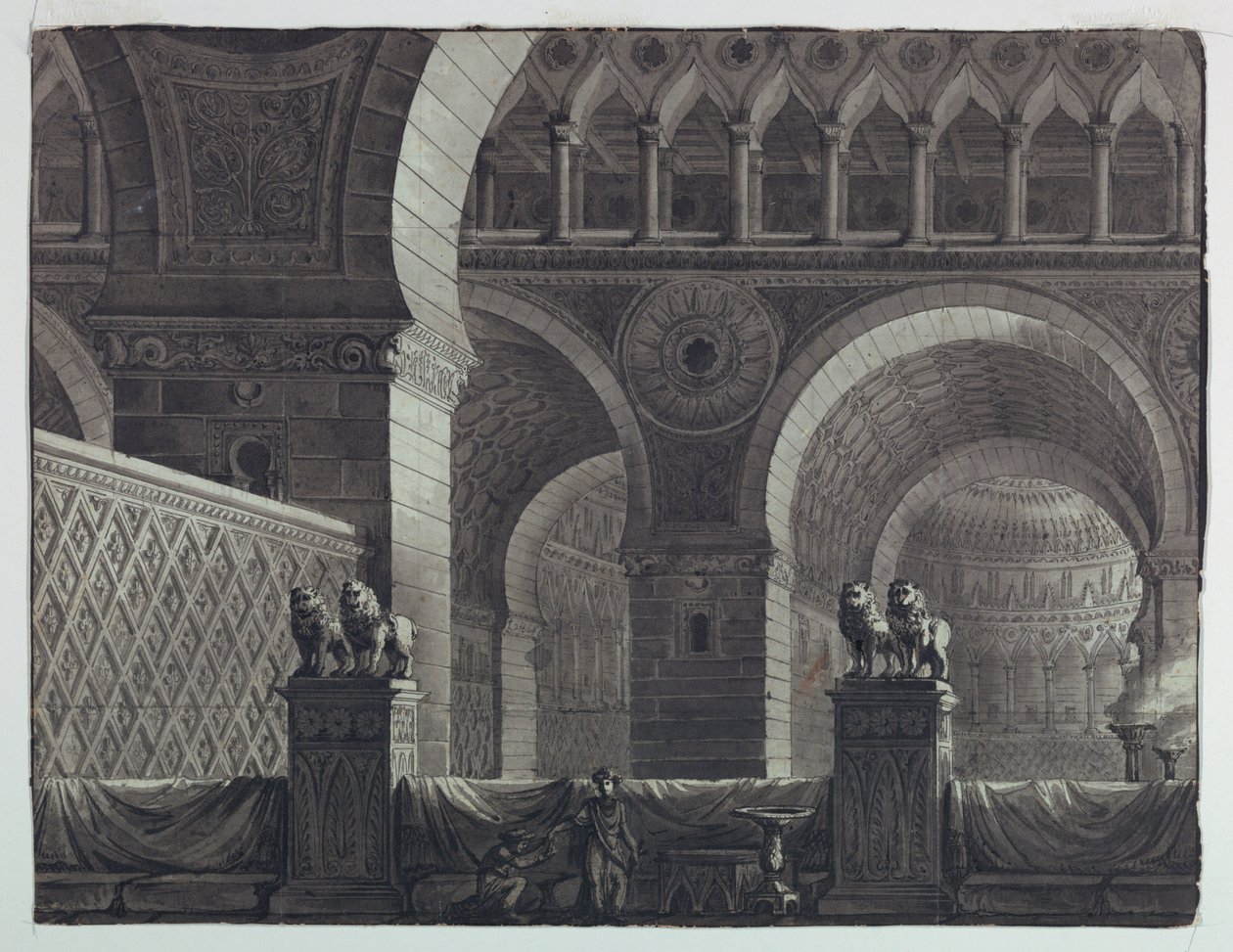 Scendesign, interiör av orientalisk byggnad av Antonio Giuseppe Basoli