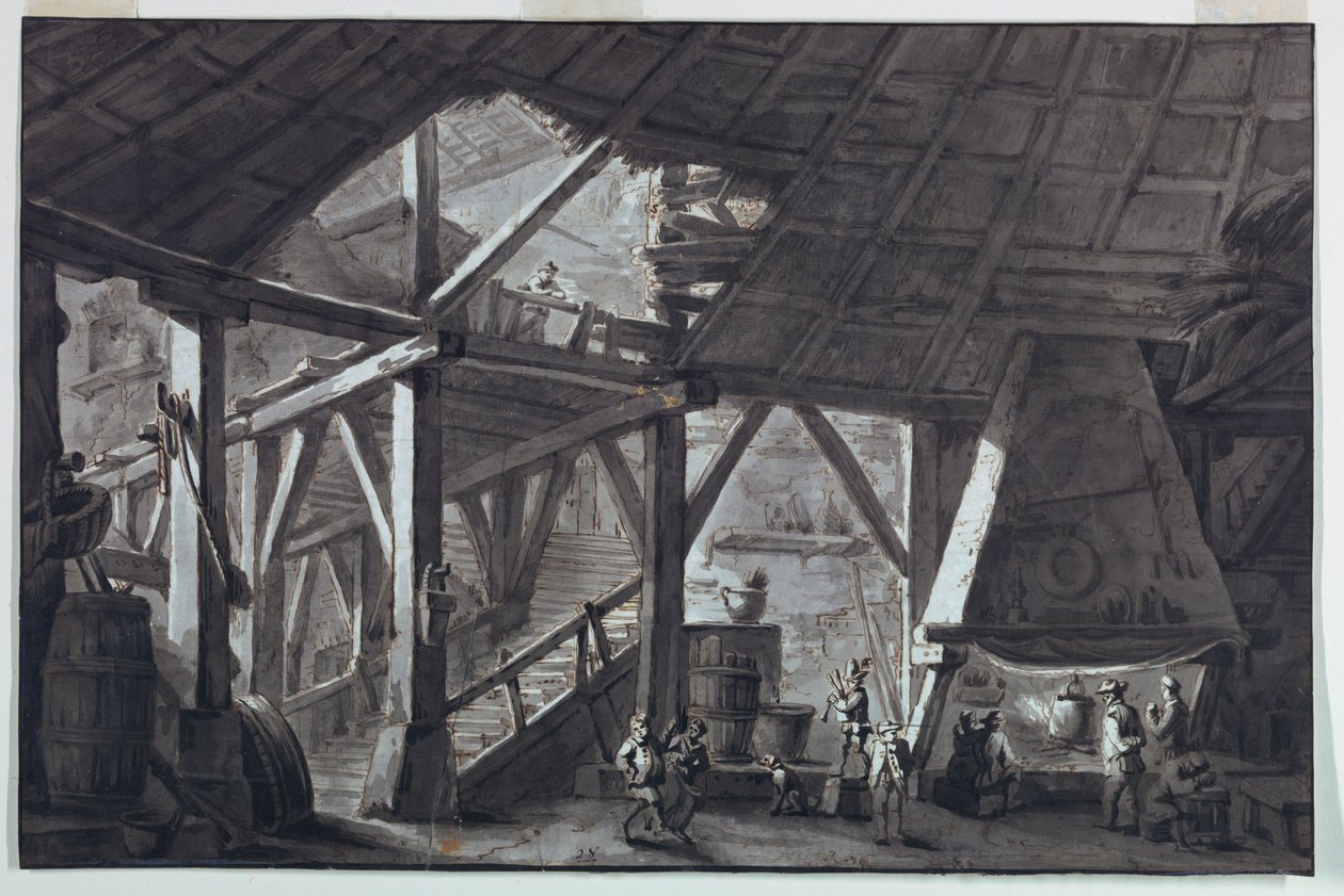 Scendesign, ruinerad gårdsbyggnadsinredning av Antonio Giuseppe Basoli