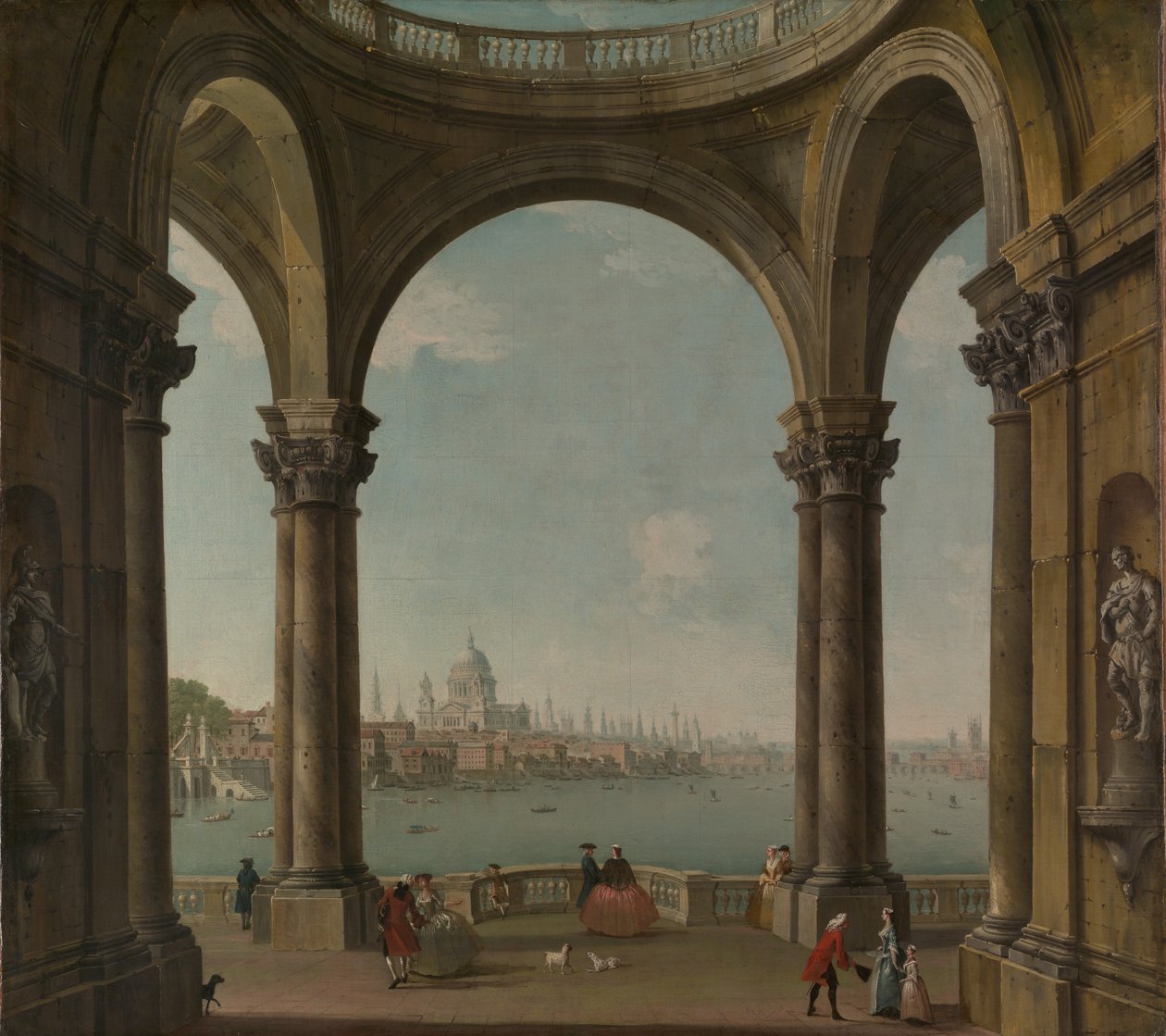 Capriccio med St. Pauls och Old London Bridge. av Antonio Joli