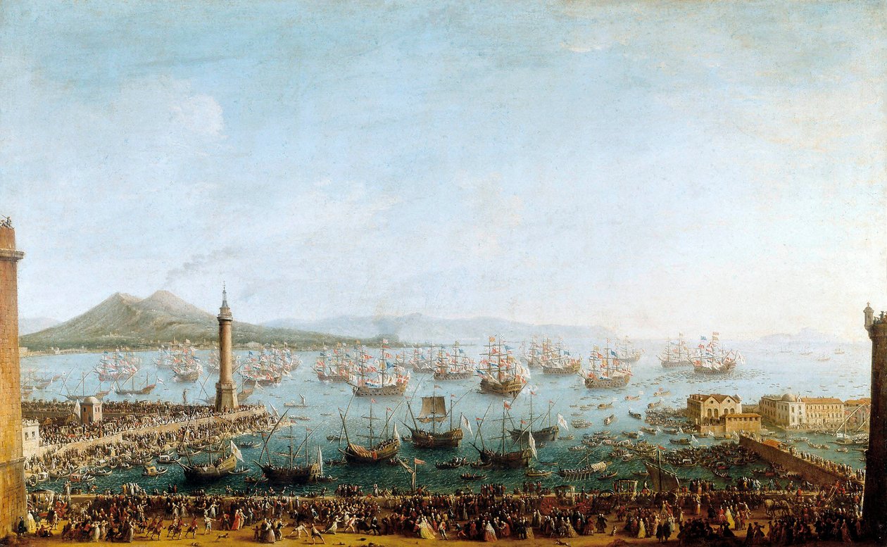Karl av Bourbons avgång till Spanien, sett från hamnen av Antonio Joli