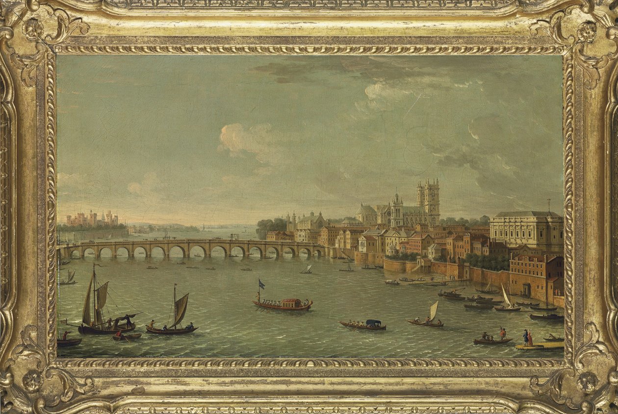 Fyra vyer över London: Themsen mot Westminster, ca 1700-77 (olja på duk) av Antonio Joli