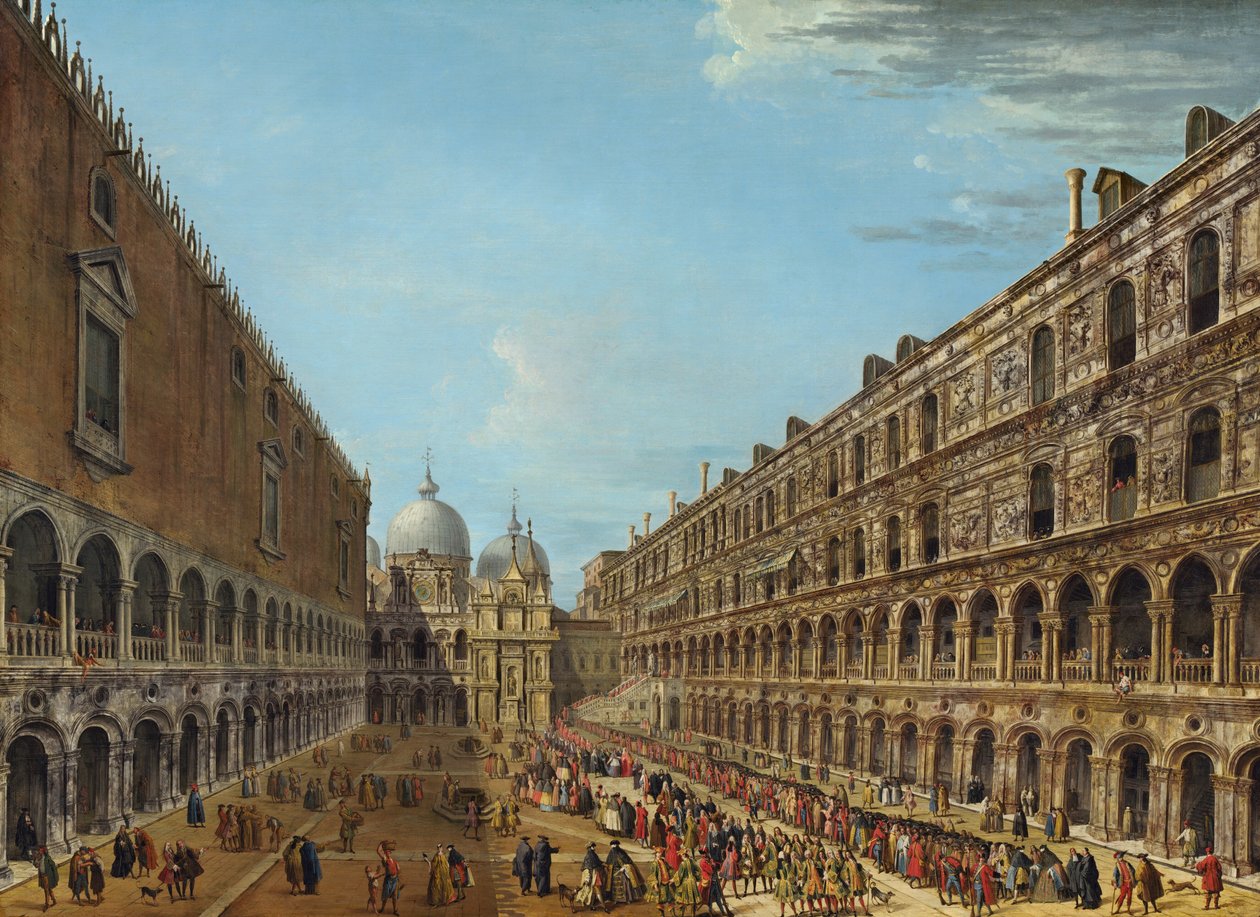 Procession på innergården till hertigpalatset, Venedig, 1742 eller senare. av Antonio Joli