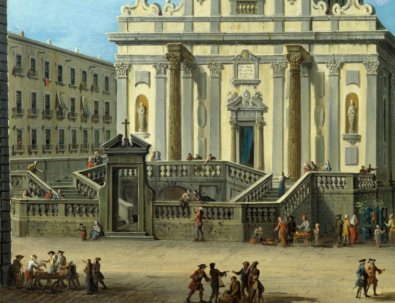 San Gaetano-torget med basilikan San Paolo Maggiore i Neapel, detalj av Antonio Joli