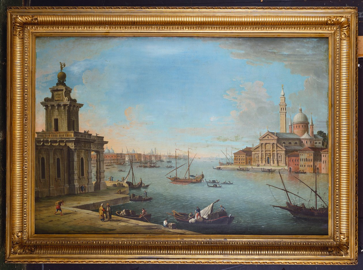 Bacino di San Marco, Venedig, österut, med kyrkan San Giorgio Maggiore och Dogana av Antonio Joli