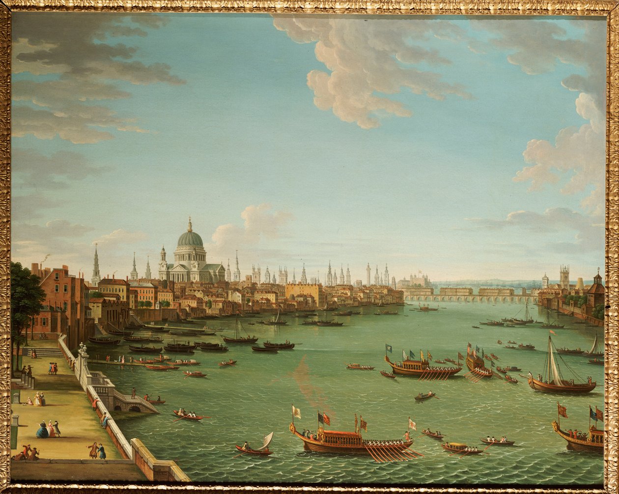 Themsen från terrassen i Somerset House, med utsikt mot staden, ca 1745 av Antonio Joli