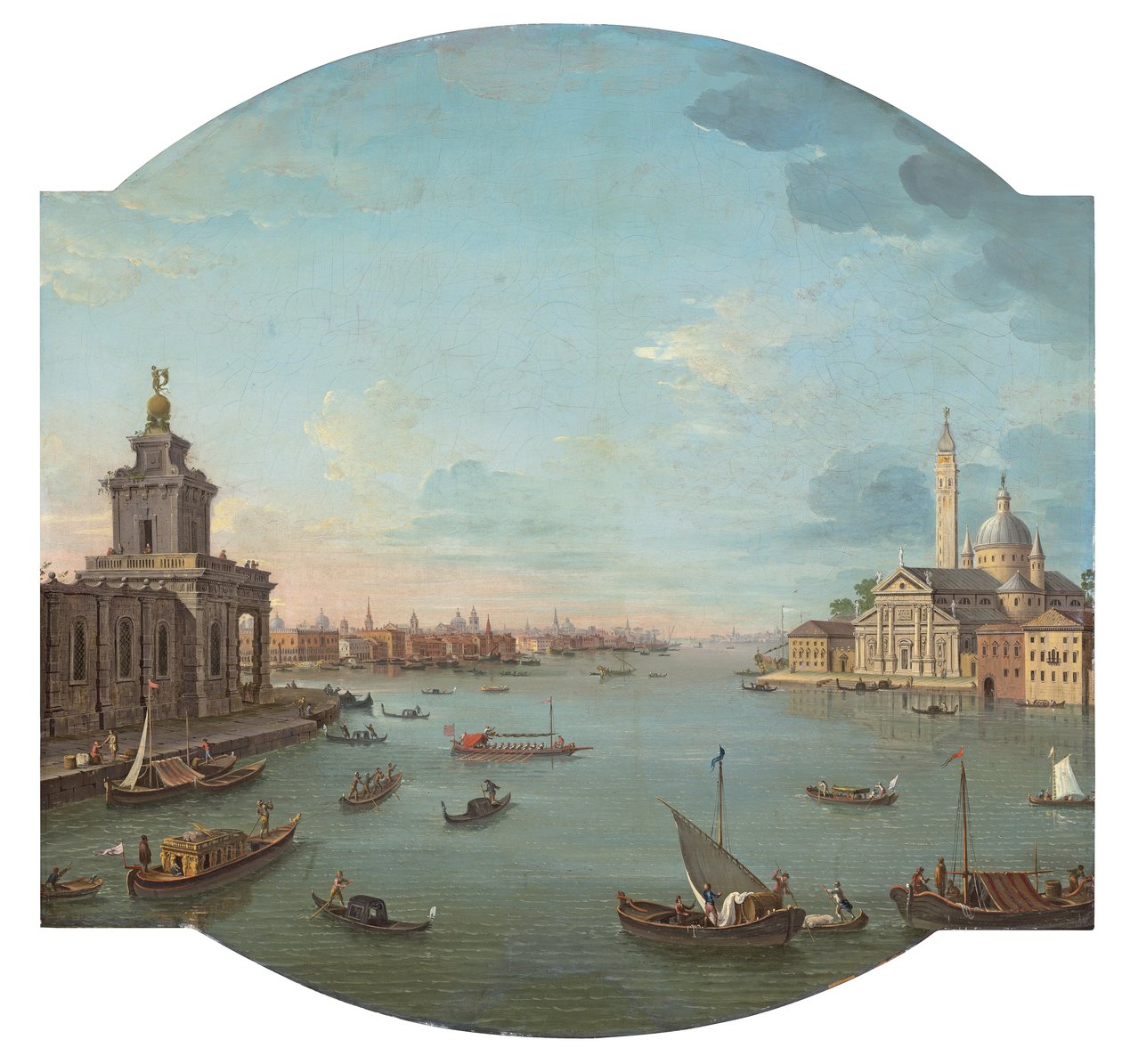 Utsikt över San Giorgio Maggiore, Venedig, med Punta della Dogana i förgrunden av Antonio Joli