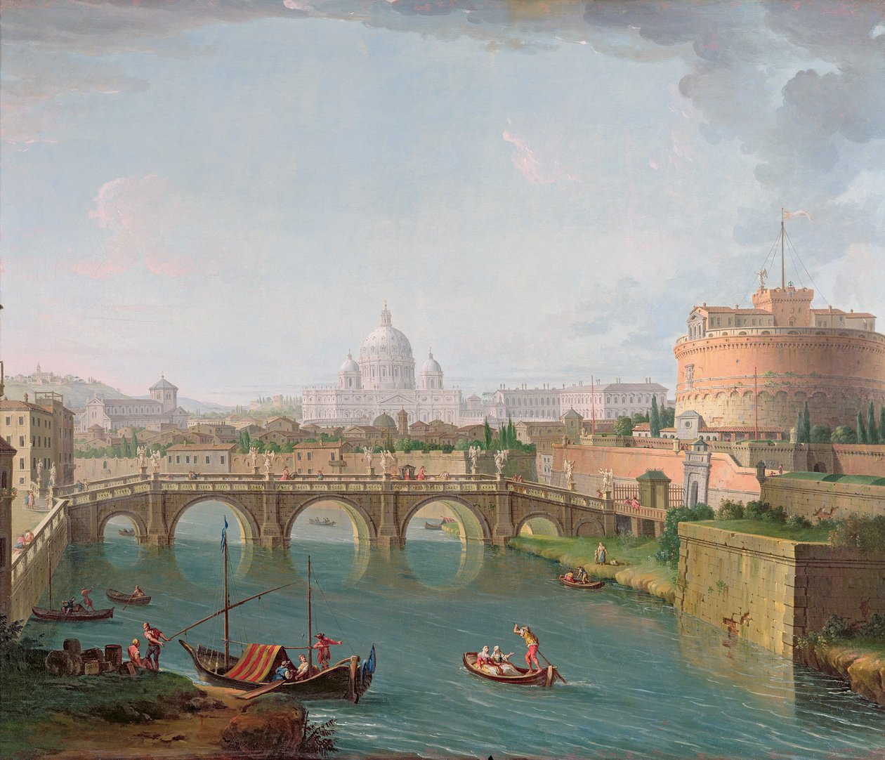 Utsikt över Tibern, ca 1700-77 (olja på duk) av Antonio Joli