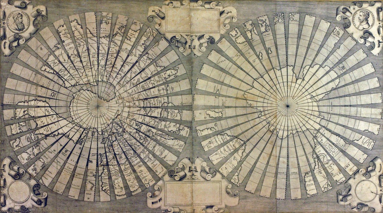 Gorerad världskarta i två hemisfärer av Antonio & Kremer Gerard & Cimerlini Giovanni Paolo (16th century) Florianus