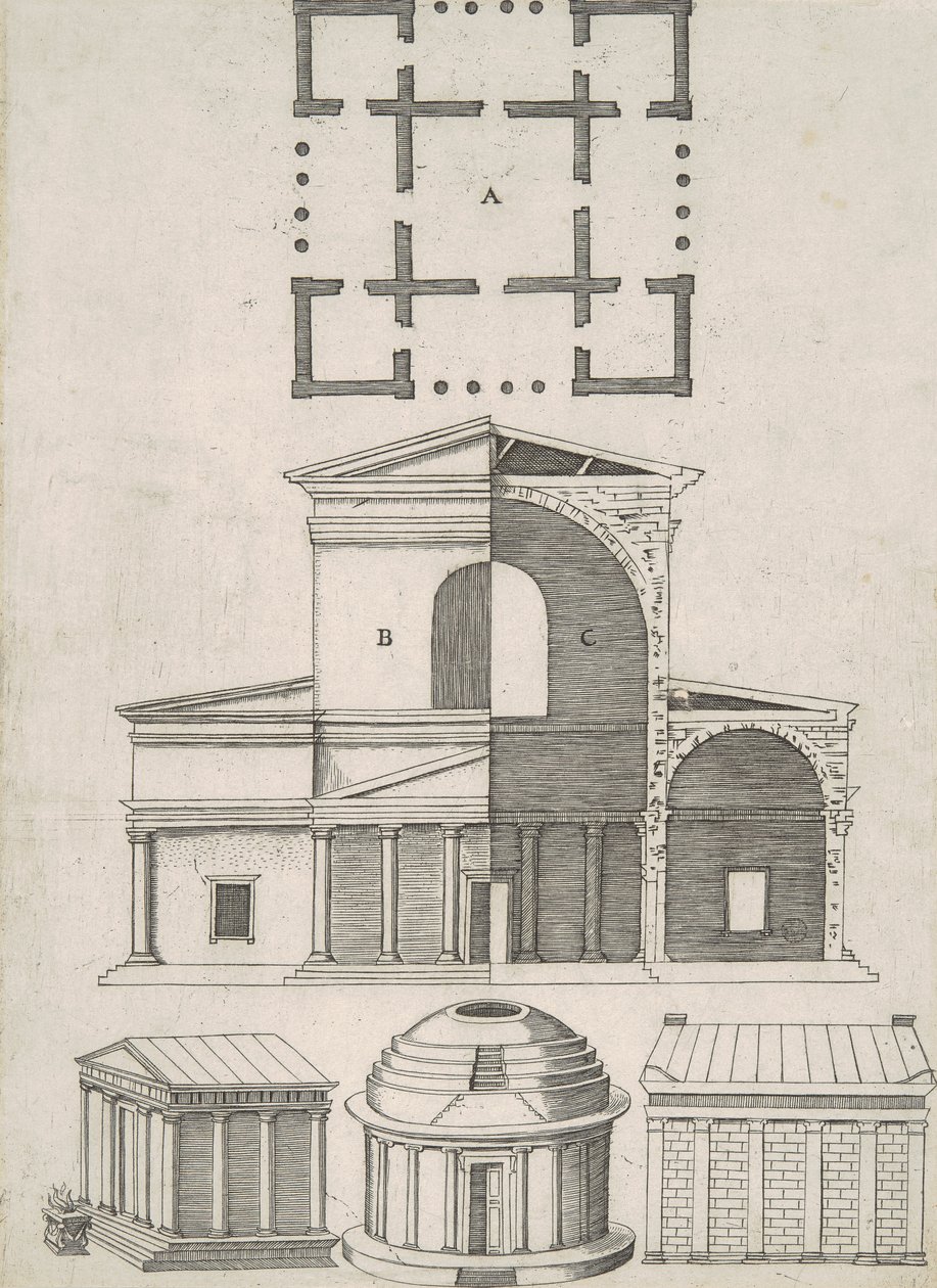 Forntida tempel och rotundor (fem mönster) av Antonio Lafreri