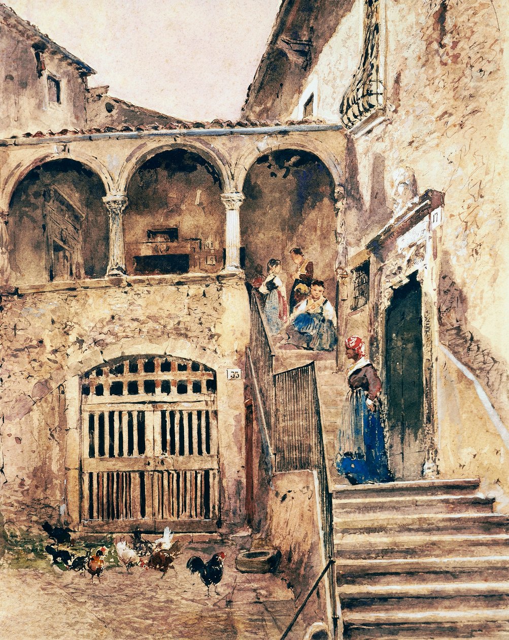 Hyresgårdens innegård, av Antonio Mancini (1852-1930) av Antonio Mancini