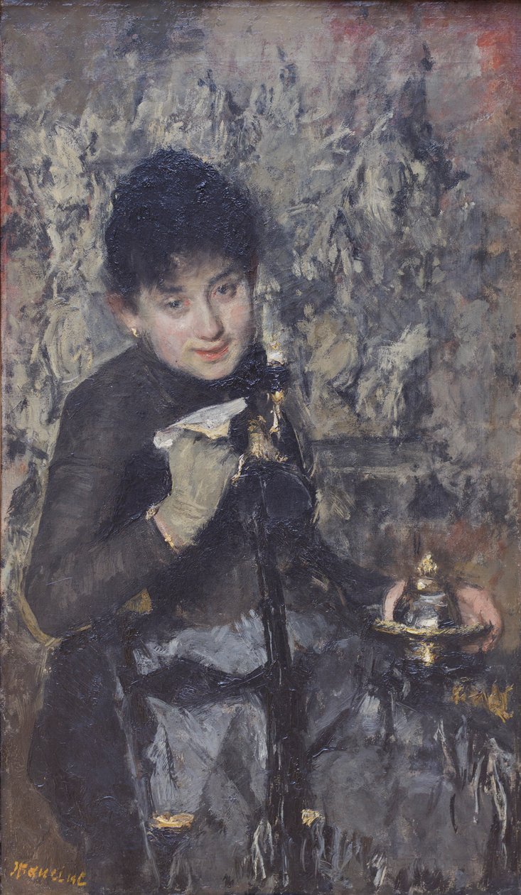 Kvinna med bläckhorn, ca 1875 (olja på duk) av Antonio Mancini