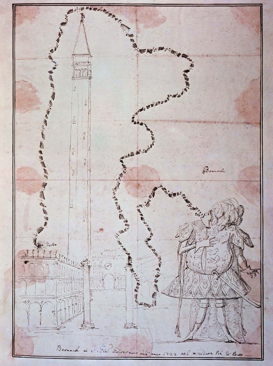 Porträtt av Antonio Bernacchi, italiensk castrato (tecknad film av Antonio Maria Zanetti