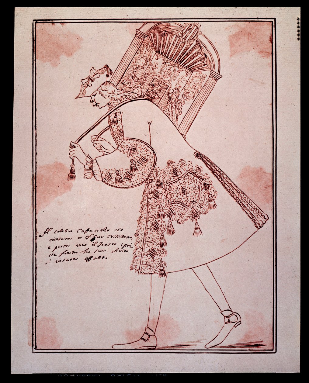 Porträtt av Gaetano Majorana kallad Caffarelli (eller Cafarello eller G Affariello) (1710-1783) Italiensk castrato (castrat) som bär bort San Giovanni Grisostomo-teatern Tecknad av Anton Maria Zanetti (1680-1767). 1700-talet. Privat samling. av Antonio Maria Zanetti