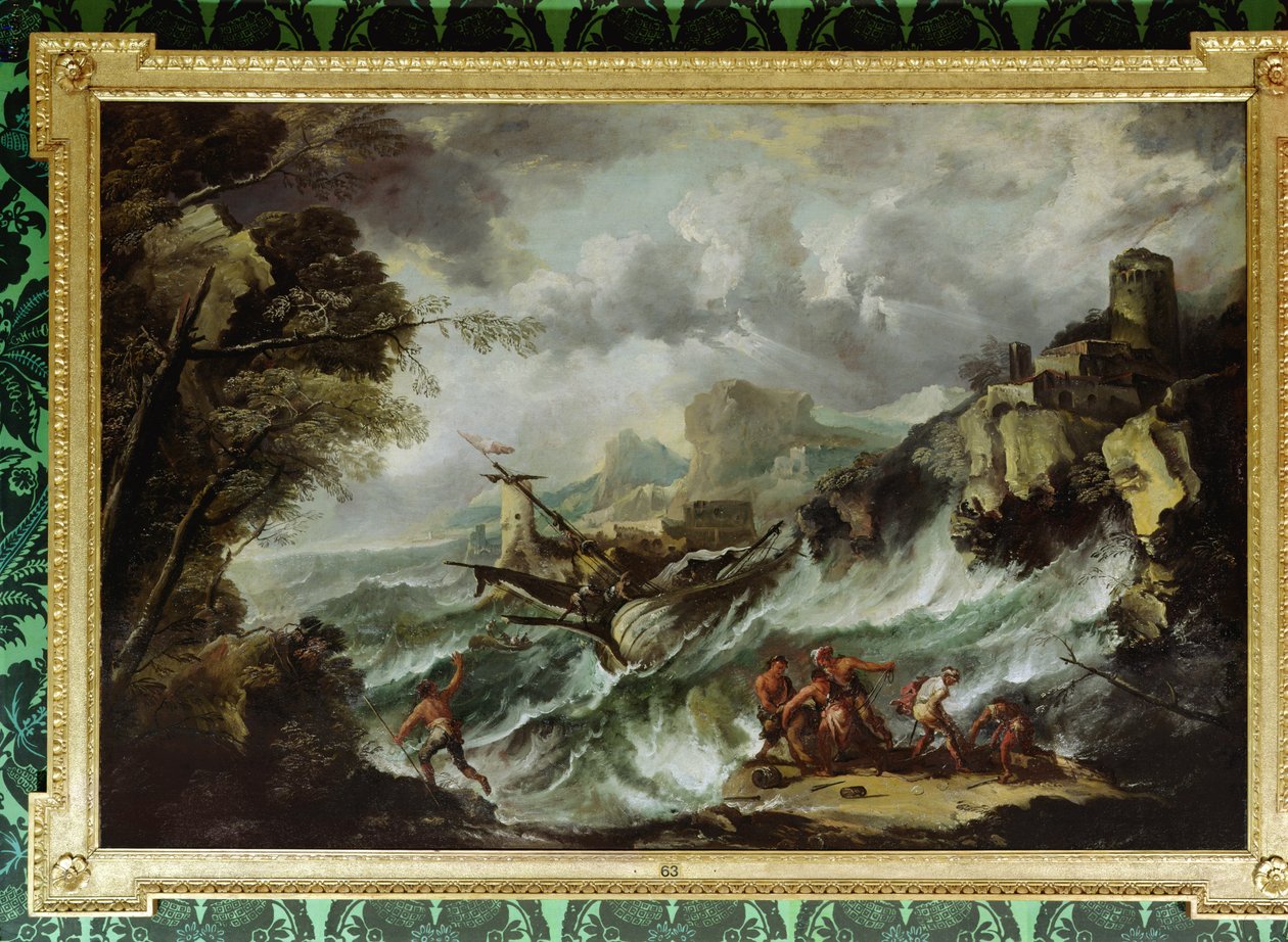 Havslandskap med skeppsvrak, ca 1700-07 (olja på duk) (se även 109199) av Antonio Marini