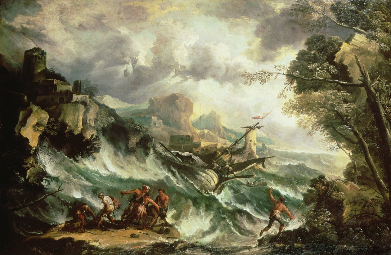 Havslandskap med skeppsvrak, ca 1700-07 (olja på duk) (se även 123093) av Antonio Marini