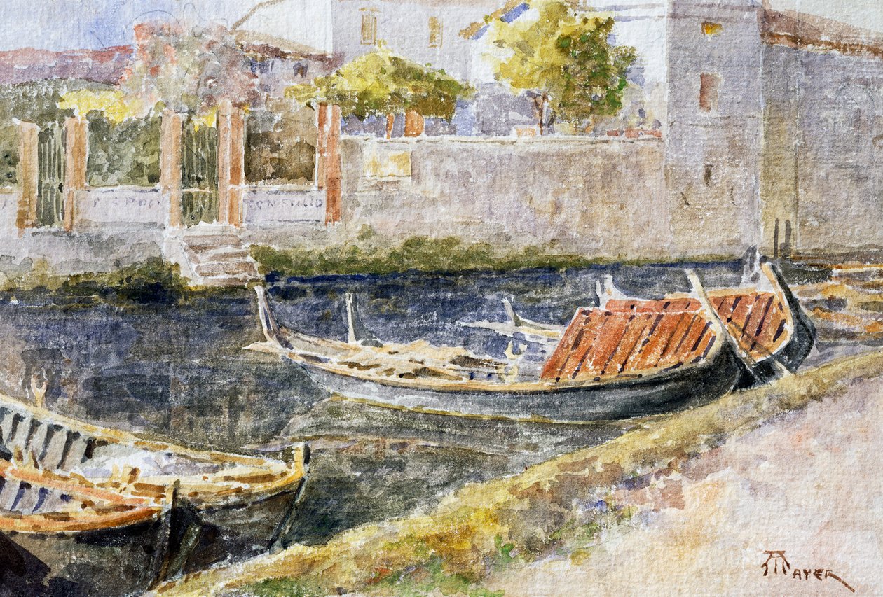 Sirmione vid Gardasjön, av Antonio Mayer (1862-1921), akvarell. Italien, 1900-talet. av Antonio Mayer