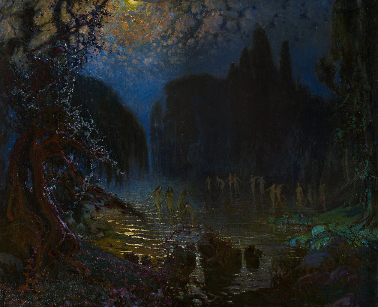 Nymfernas bad - Munoz Degrain, Antonio (1840-1924) - ca. 1915 - Olja på duk - 76,5x93,5 - Museo Carmen Thyssen, Malaga av Antonio Munoz Degrain