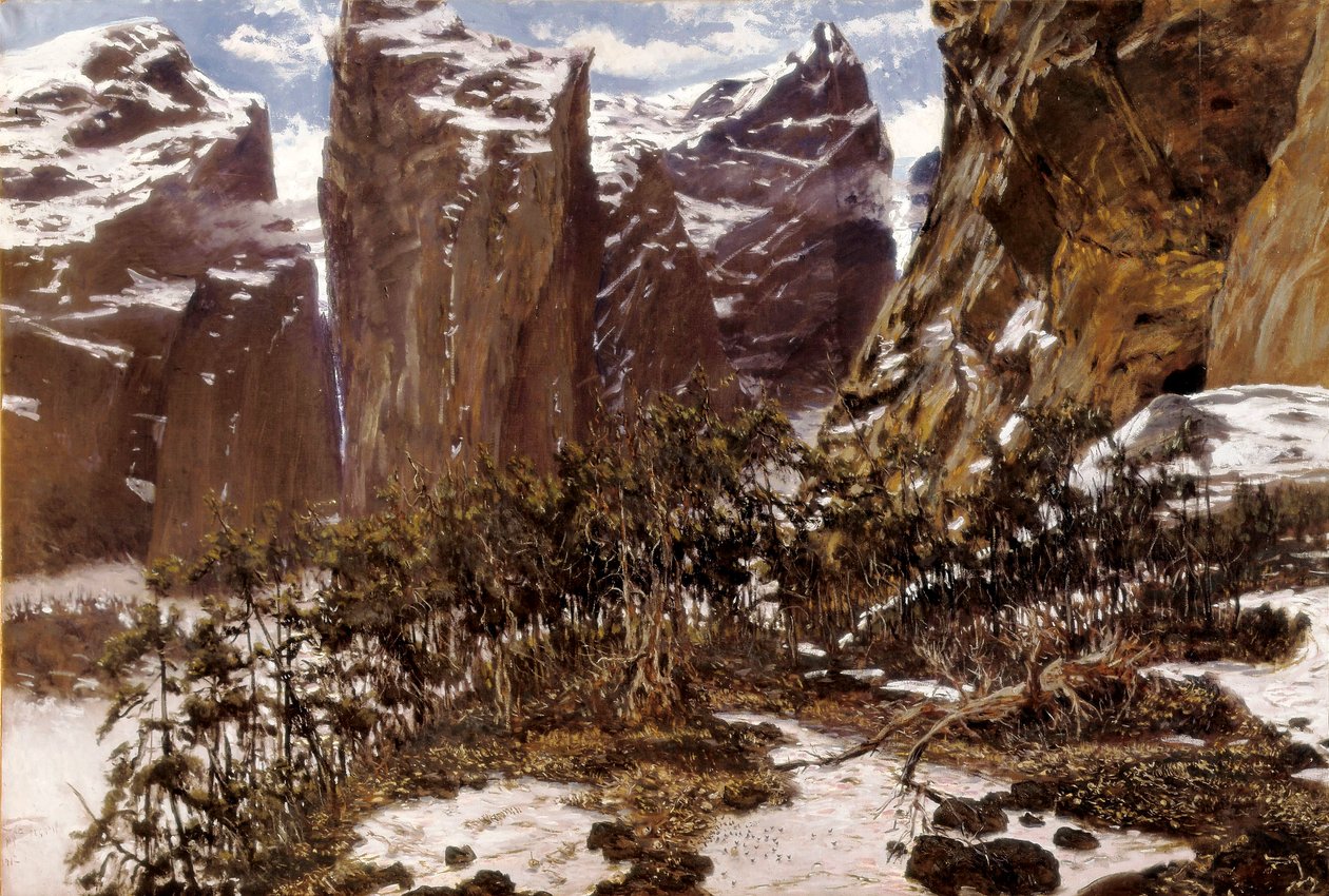 Roncesvalles (eller Roncesvalles på spanska). Landskap i norra Spanien. Målning av Antoni MUNOZ i DEGRAIN (1841-1924), sent 1800-tal. Olja på duk. Spanien, Valencia, Museo de Bellas Artes San Pio V. av Antonio Munoz Degrain