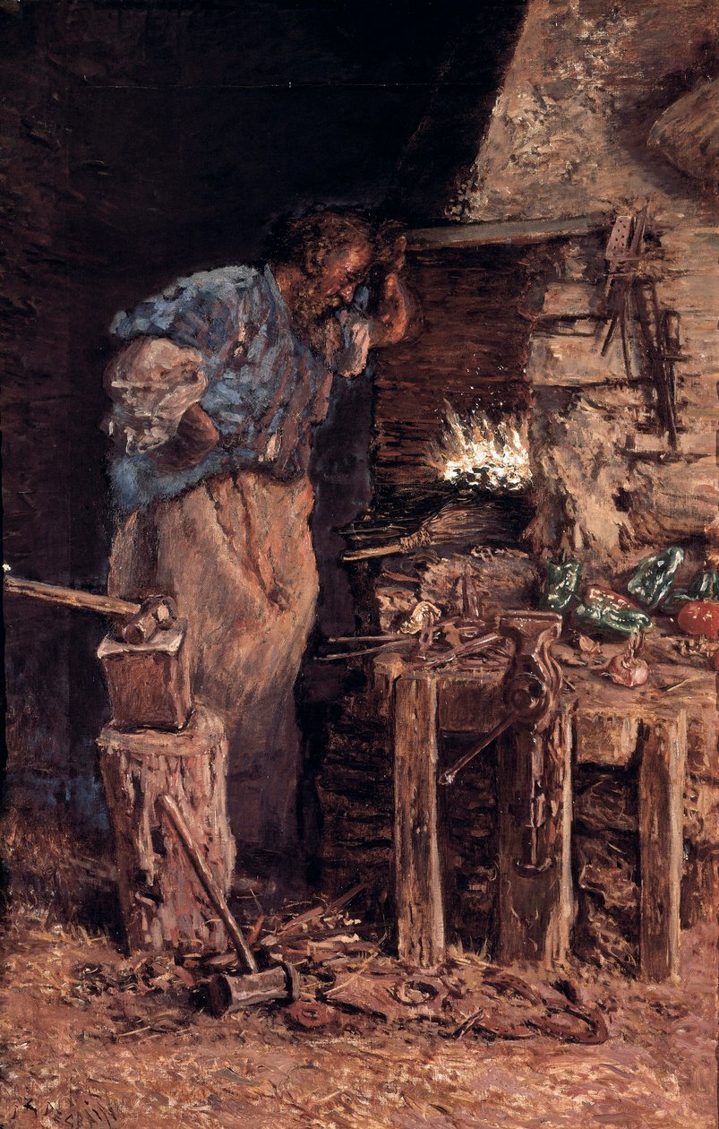 Smedens guldbröllop (Smeden vid guldbröllop). Målning av Anthony Munoz och Degrain (1841-1924). Olja på duk av Antonio Munoz Degrain