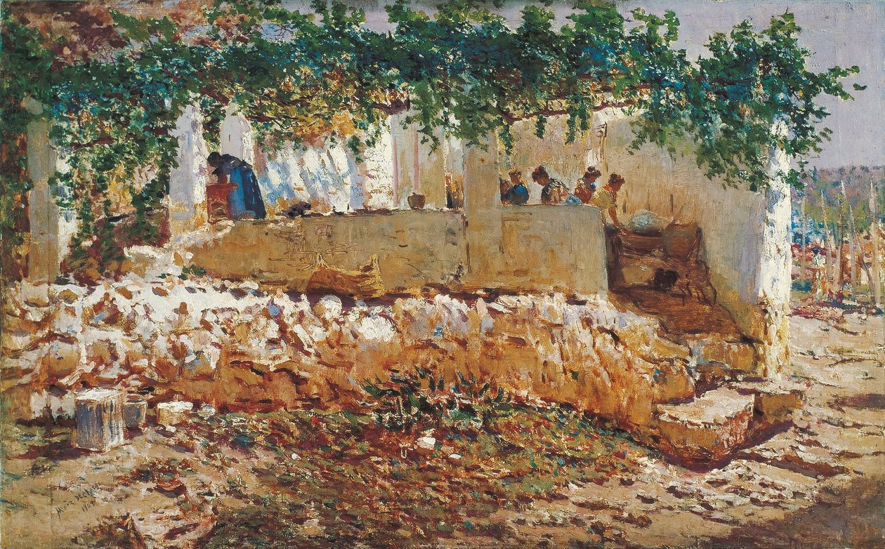 Washerwomen - Munoz Degrain, Antonio (1840-1924) - 1903 - Olja på duk - 62x98 - Museo Carmen Thyssen, Malaga av Antonio Munoz Degrain