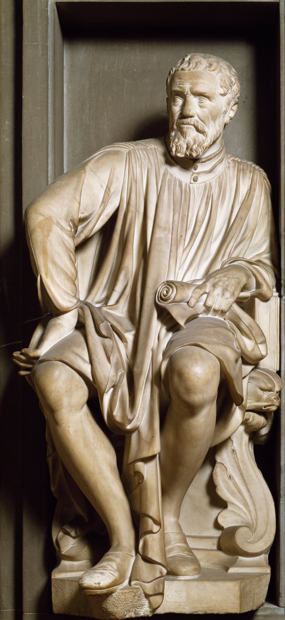 Porträtt av skulptören, målaren och arkitekten Michelangelo Buonarroti dit Michelangelo av Antonio Novelli