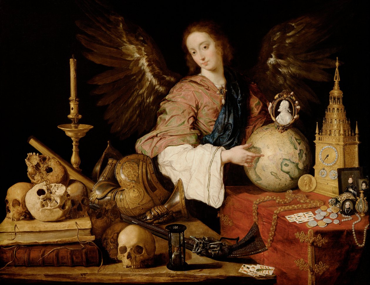 ""Allegorie de la Vanite"" (""Allegory of Vanity") Detalj av fåfänga och ett släckt ljus - Målning av Antonio de Pereda y Salgado (1611-1678) 1634 Dim 139,5x174 cm Wien, Kunsthistorisches Museum av Antonio Pereda y Salgado
