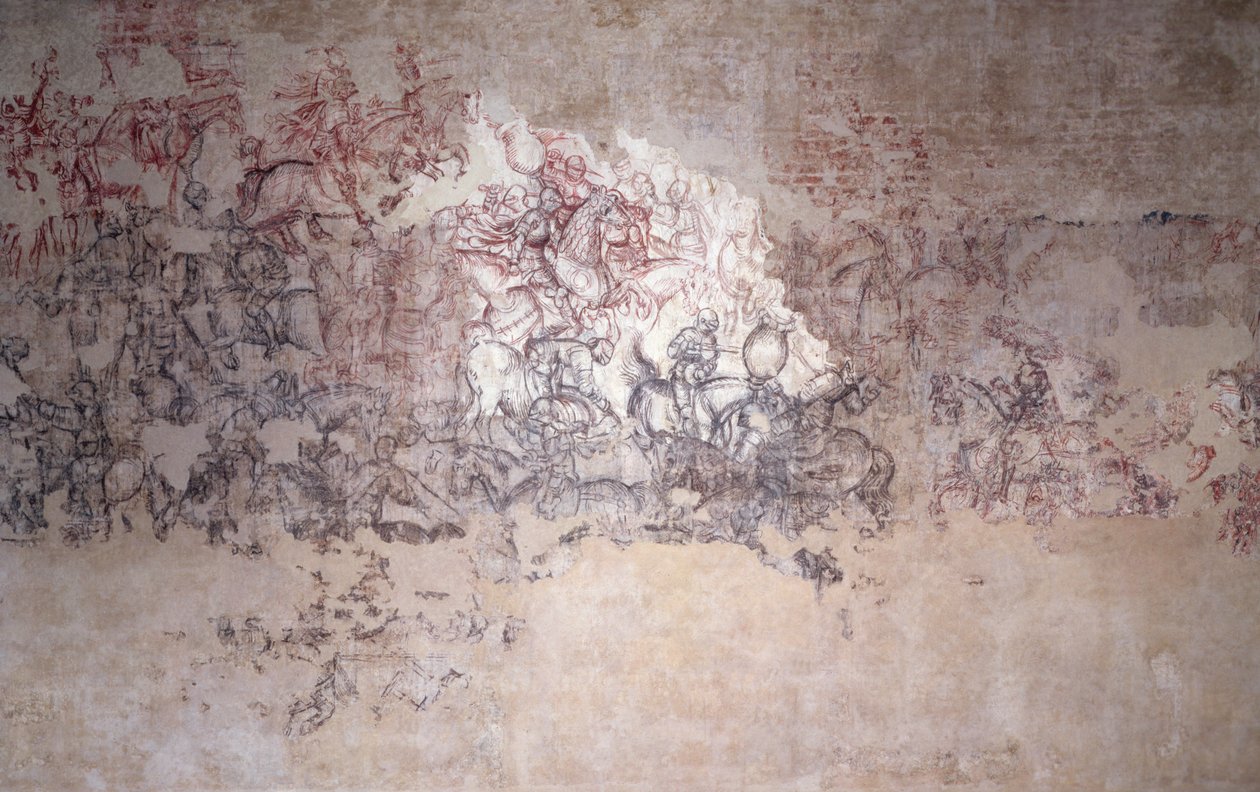 Battle Tournament, fragment av väggmålning från Sala del Pisanello (tidigare Sala dei Principi) (sinopia) av Antonio Pisanello