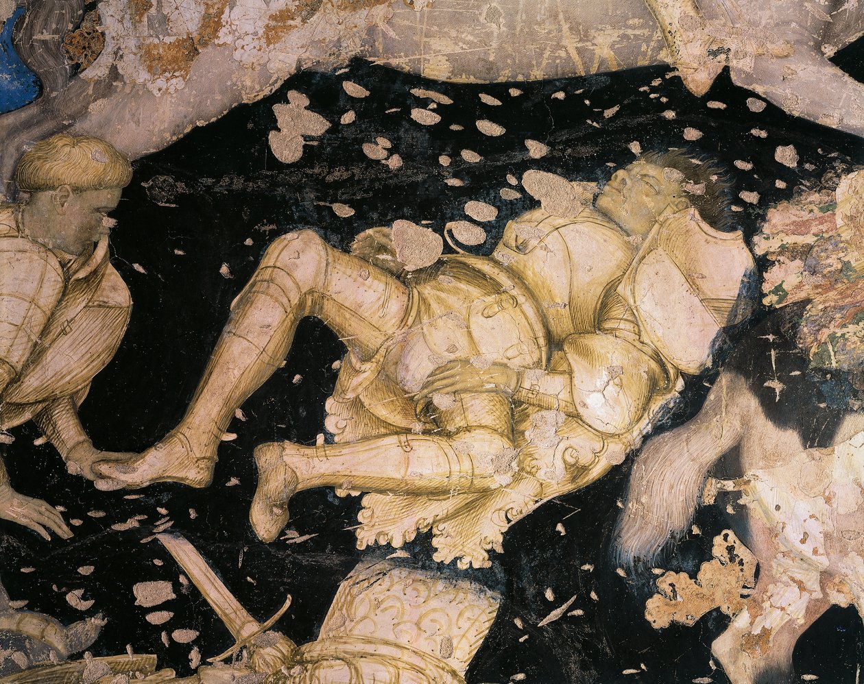 Ridderskt ämne, detalj från Tournament-Slaget vid Louvezerp, av Antonio Pisanello (1395-1455), fresk. Palazzo Ducale i Mantua. av Antonio Pisanello