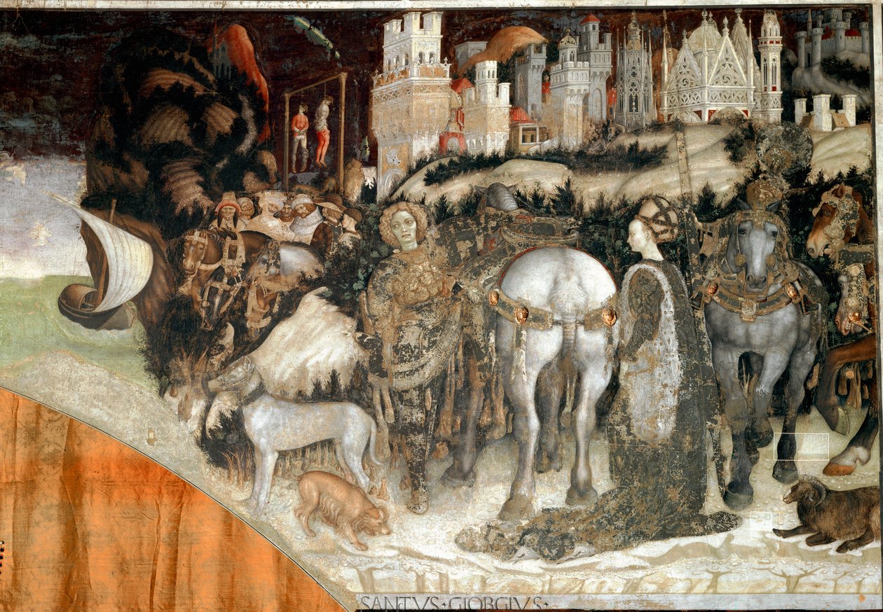 Saint George befriar prinsessan av Trebizonde Detalj. Fresk av Antonio Pisano kallad Pisanello (ca 1380-1455) 1436-1438 Verona, Sant 