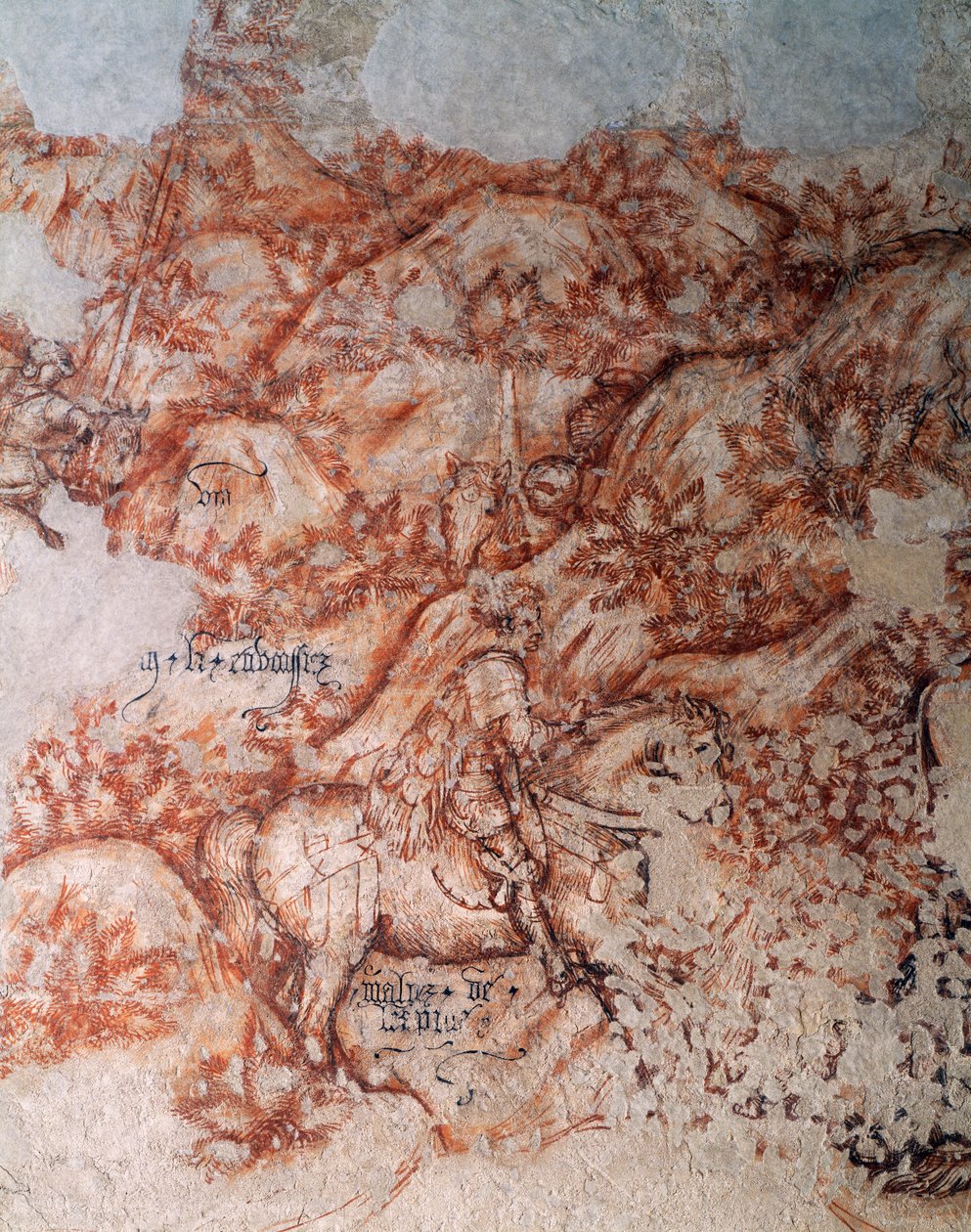 Sinopia (undermålning), detalj (fresk) av Antonio Pisanello