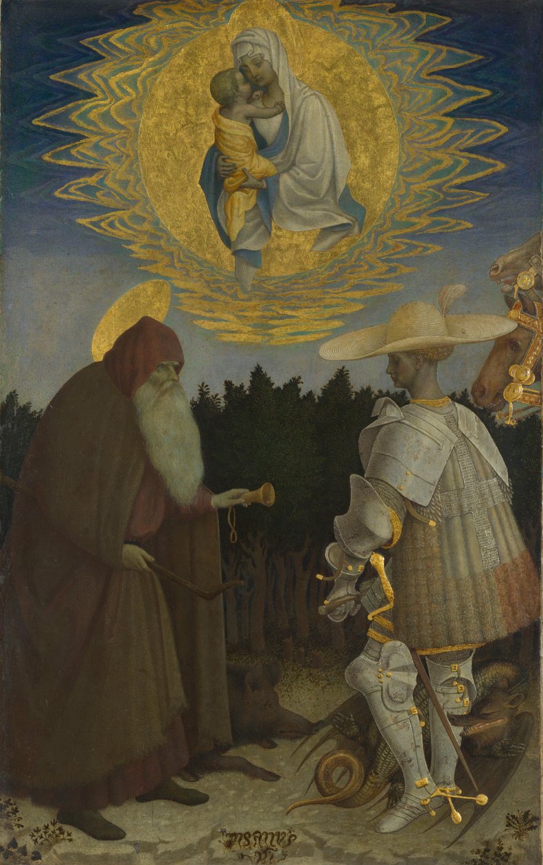 Jungfrun och barnet med de heliga Anthony Abbot och George, ca. 1440 av Antonio Pisanello