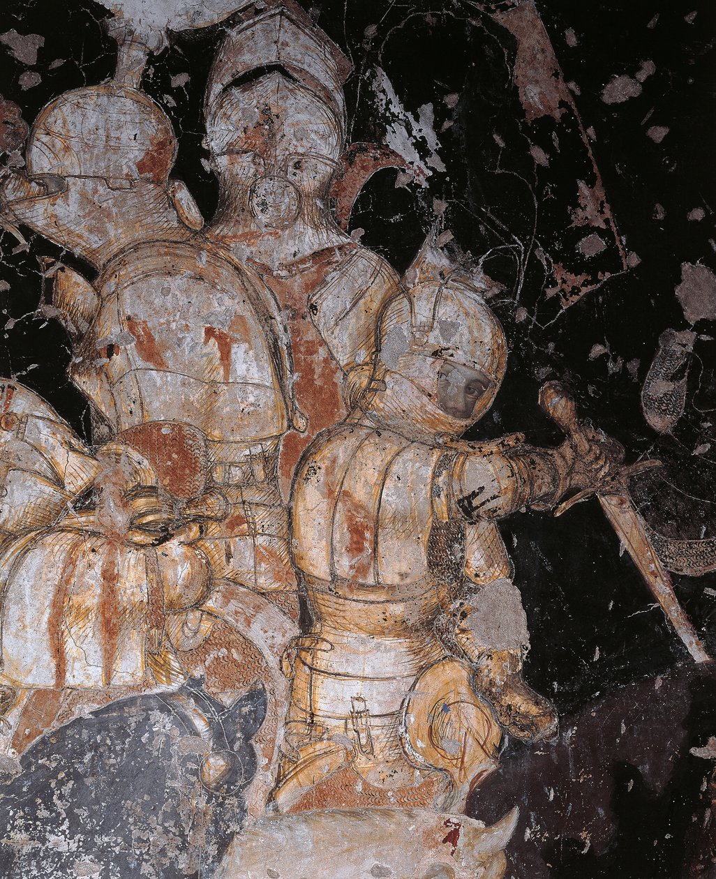 Mashindano-Vita ya Louvezerp na Antonio Pisano inayojulikana kama Pisanello (kabla ya 1395-ca 1455), fresco, maelezo, Palazzo Ducale, Mantuaswed av Antonio Pisanello