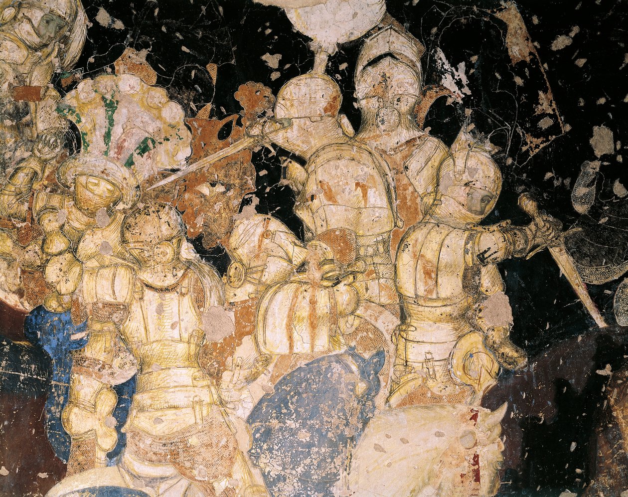 Tournament-Battle of Louvezerp, av Antonio Pisano känd som Pisanello (före 1395-ca 1455), fresk. Detalj. Palazzo Ducale, Mantua. av Antonio Pisanello