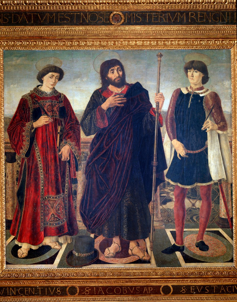 Altartavla av St Vincent, St James och St Eustatius - olja på panel av Antonio Pollaiuolo