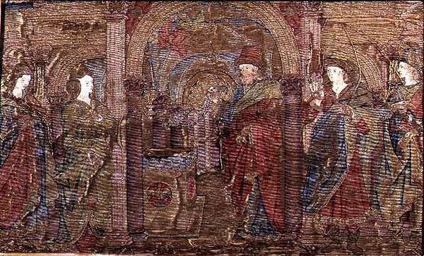 Budkavlen till Sakarias, gobeläng med scener ur Johannes döparens liv (textil) av Antonio Pollaiuolo