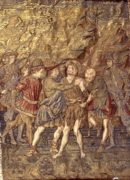 Arresteringen av Johannes Döparen, gobeläng som skildrar scener ur helgonets liv (textil) av Antonio Pollaiuolo