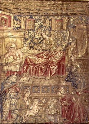 Johannes Döparens födelse, gobeläng som skildrar scener ur helgonets liv (textil) av Antonio Pollaiuolo