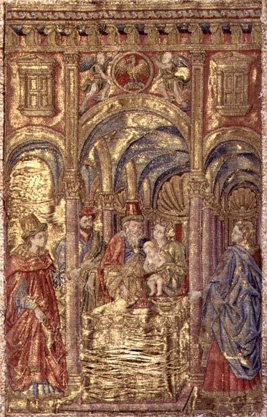 Omskärelsen, gobeläng som skildrar scener ur Johannes Döparens liv (textil) av Antonio Pollaiuolo